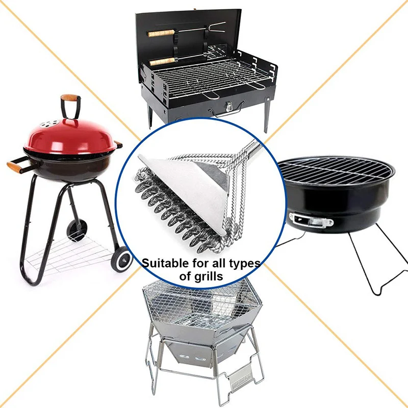 New Kitchen Accessories BBQ Grill Brush and Scraper Barbecue Kit Cleaning Brush Stainless Steel Tools Wire Bristles Triangle thumbnail 5