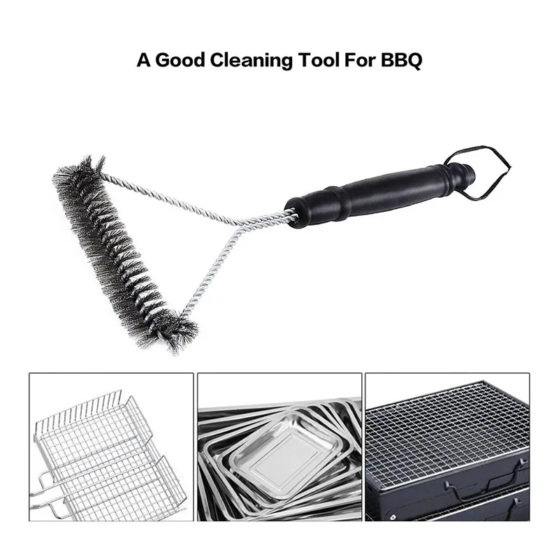 New Kitchen Accessories BBQ Grill Brush and Scraper Barbecue Kit Cleaning Brush Stainless Steel Tools Wire Bristles Triangle thumbnail 6