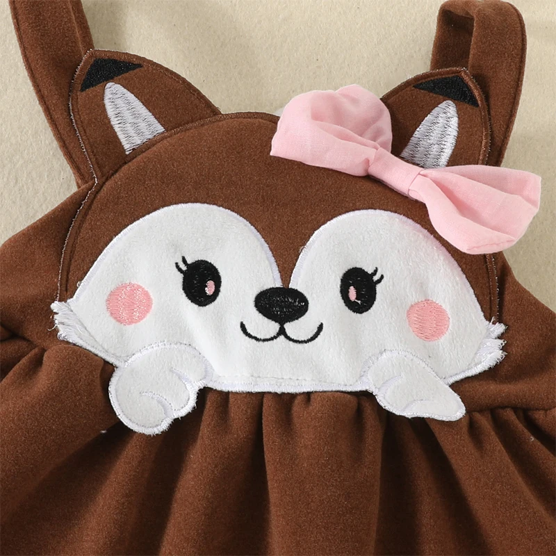 Newborn Baby Set Girl Clothing Printed Long Sleeve Bodysuit Tops Cartoon Fox Bow Dress 0-18 Months Autumn Winter Infant Outfits thumbnail 3