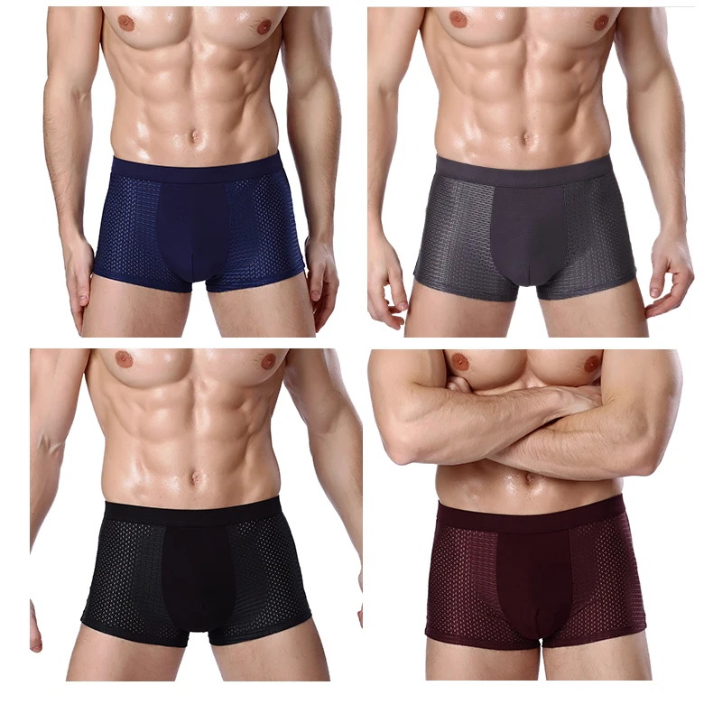 L-8XL Plus Banboo Fiber Men Underwear Male boxer  Solid Panties Shorts Men's  Underpants Breathable Intimate Man boxers 4pcs thumbnail 3