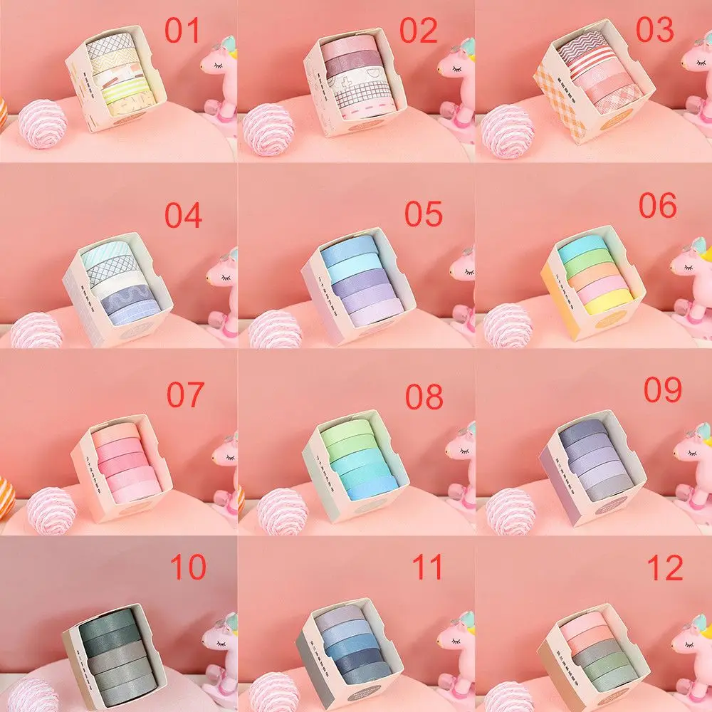 5Rolls/Box Cute Washi Tape Adhesive Masking Tape Scrapbooking Decorative Crafts Tape Set Stationery Office School Supplies thumbnail 6