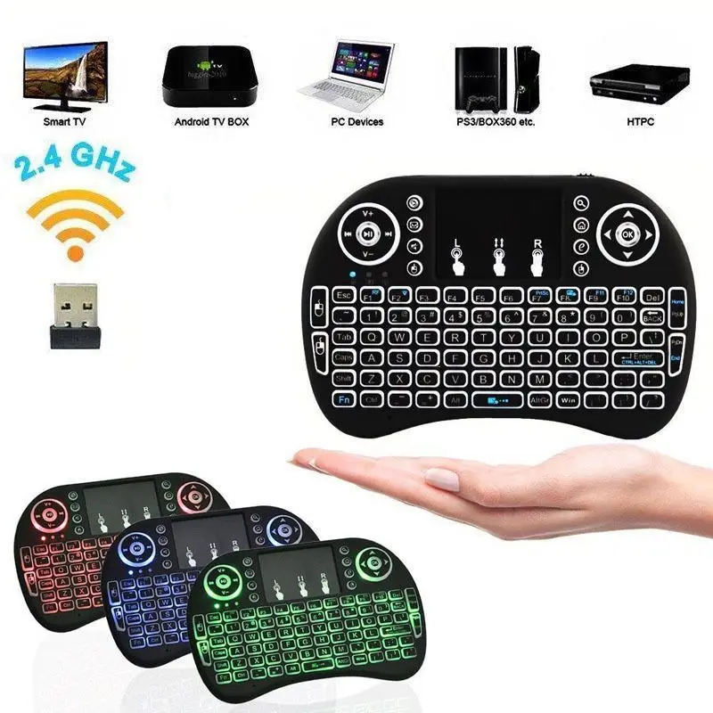 Bluetooth 2.4G  Colorful Backlight Russian Spanish Air Mouse Remote Touchpad for Android TV Box PC I8 Mini Wireless Keyboard thumbnail 2