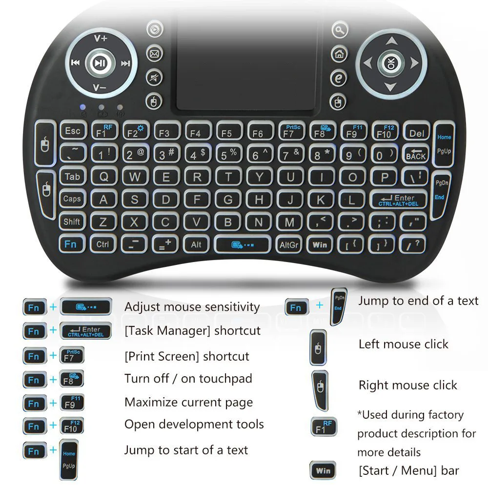 Bluetooth 2.4G  Colorful Backlight Russian Spanish Air Mouse Remote Touchpad for Android TV Box PC I8 Mini Wireless Keyboard thumbnail 5
