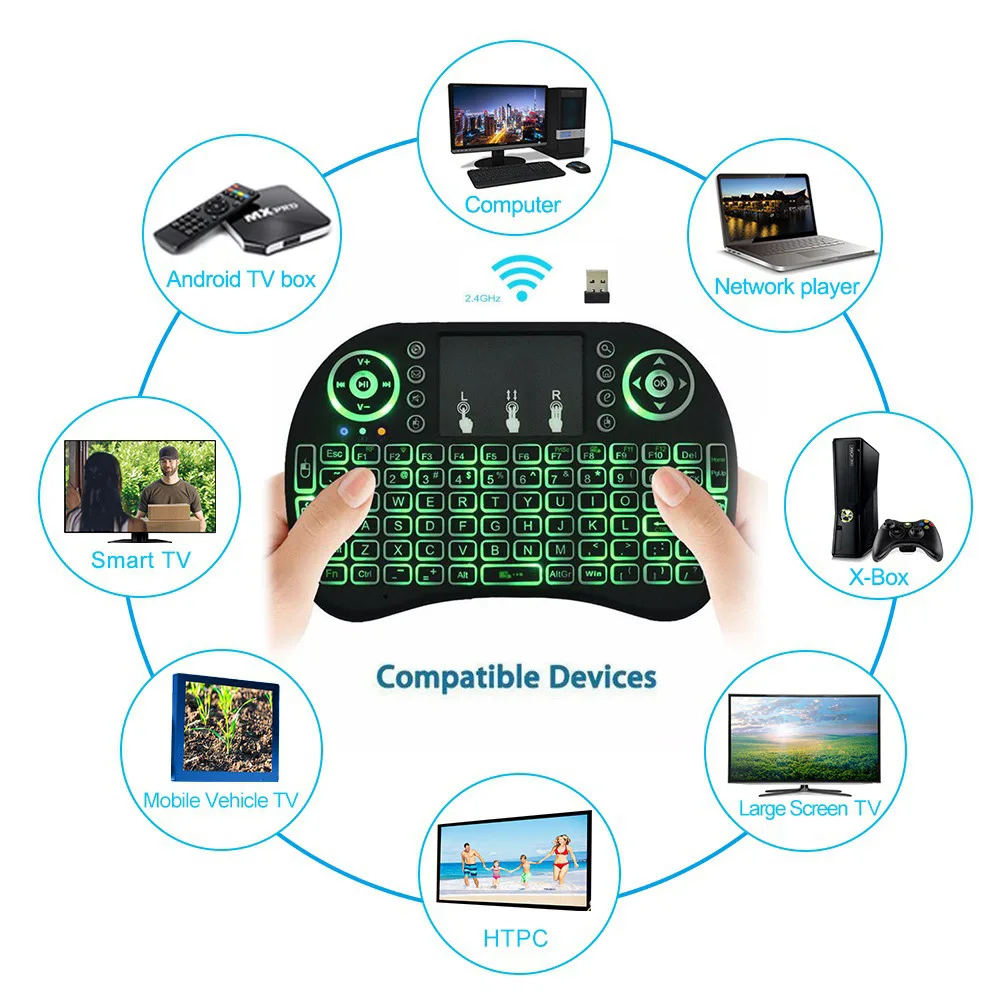 Bluetooth 2.4G  Colorful Backlight Russian Spanish Air Mouse Remote Touchpad for Android TV Box PC I8 Mini Wireless Keyboard thumbnail 3