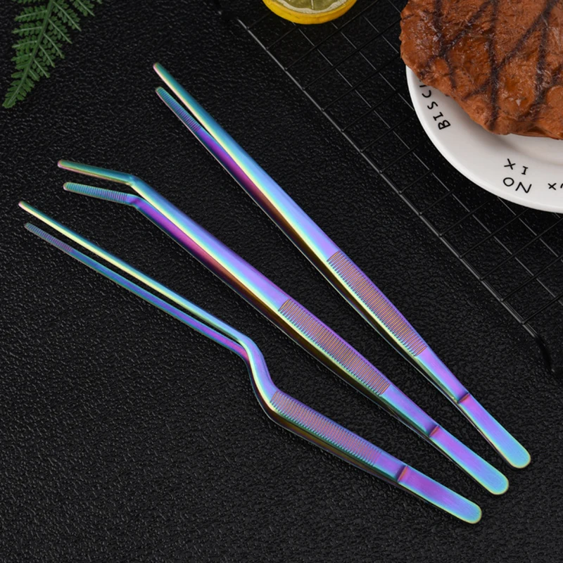 Colorful 8/12-Inch Kitchen Tongs, Stainless Steel Culinary Precision Tweezer Cooking Tongs for BBQ, Food Styling & Baking Decor thumbnail 4