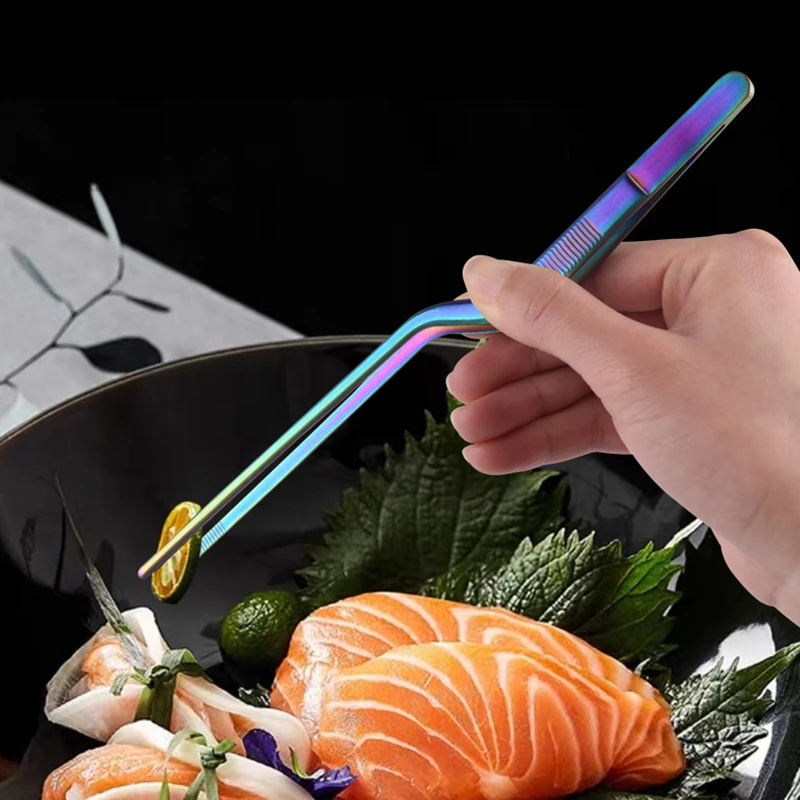 Colorful 8/12-Inch Kitchen Tongs, Stainless Steel Culinary Precision Tweezer Cooking Tongs for BBQ, Food Styling & Baking Decor thumbnail 5