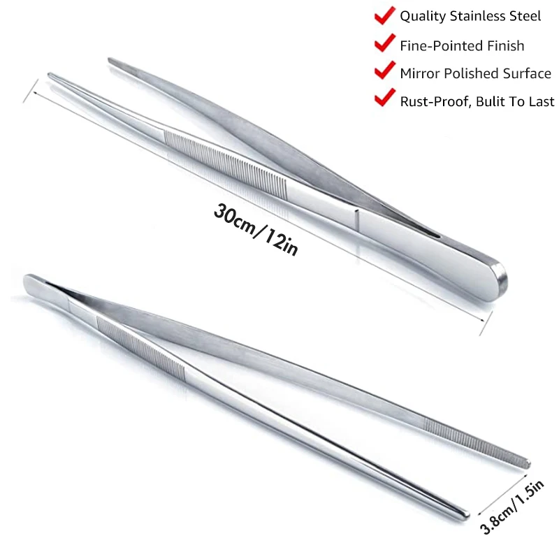 Colorful 8/12-Inch Kitchen Tongs, Stainless Steel Culinary Precision Tweezer Cooking Tongs for BBQ, Food Styling & Baking Decor thumbnail 2