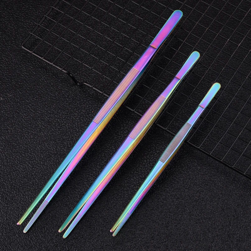 Colorful 8/12-Inch Kitchen Tongs, Stainless Steel Culinary Precision Tweezer Cooking Tongs for BBQ, Food Styling & Baking Decor thumbnail 6