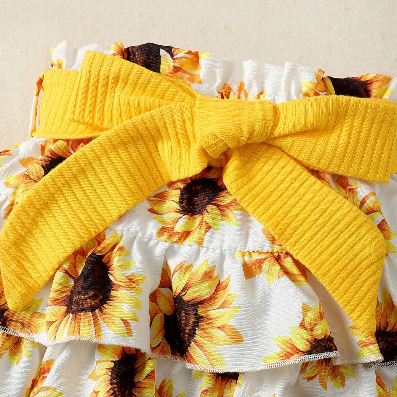 Newborn baby yellow sling button sunflower print skirt cute suit thumbnail 6