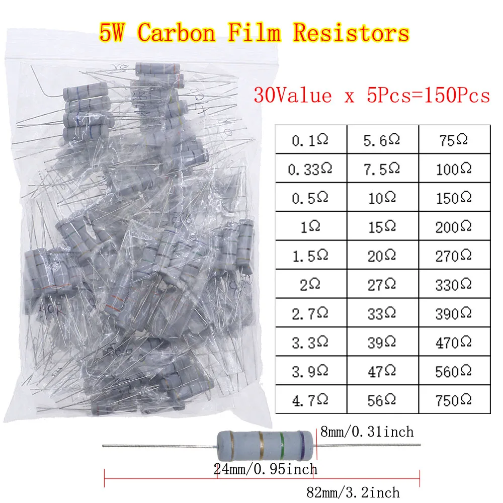 1/8W 1/4W 1/2W 1W 2W 3W 5W Carbon Film Resistors Assortment Kit 5% Electronic Components resistor package thumbnail 6
