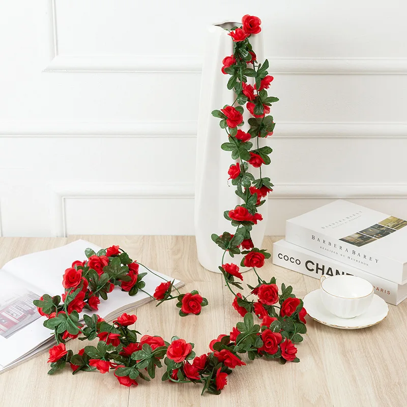 2.5m 1.8m Rose Artificial Flower Vine For Wedding Garland White Pink Home Room Wedding Decoration Silk Artificial Rose Vine Han thumbnail 5