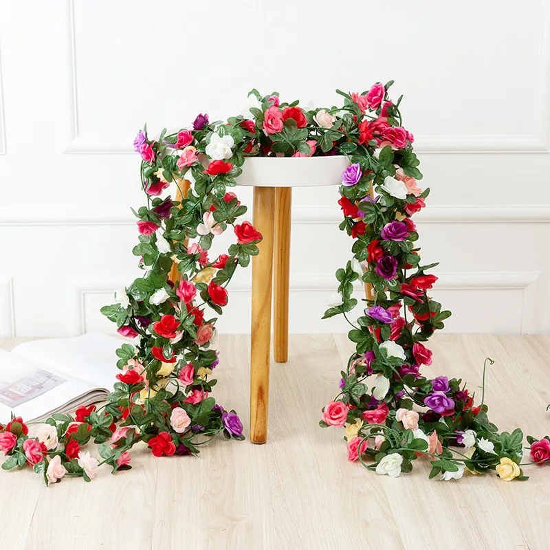 2.5m 1.8m Rose Artificial Flower Vine For Wedding Garland White Pink Home Room Wedding Decoration Silk Artificial Rose Vine Han thumbnail 3