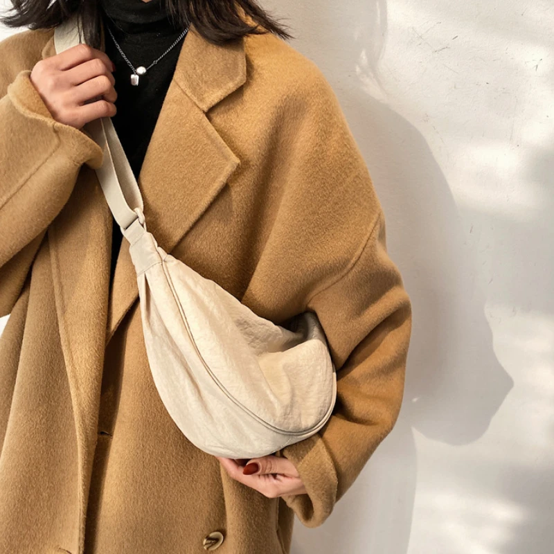 Solid Color Women's Portable Shoulder Bag Simple Female Nylon Cloth Padded Crossbody Bags Travel Purse Handbags Messenger Bag thumbnail 3