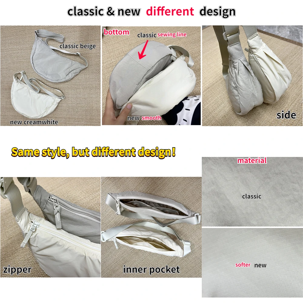 Solid Color Women's Portable Shoulder Bag Simple Female Nylon Cloth Padded Crossbody Bags Travel Purse Handbags Messenger Bag thumbnail 4