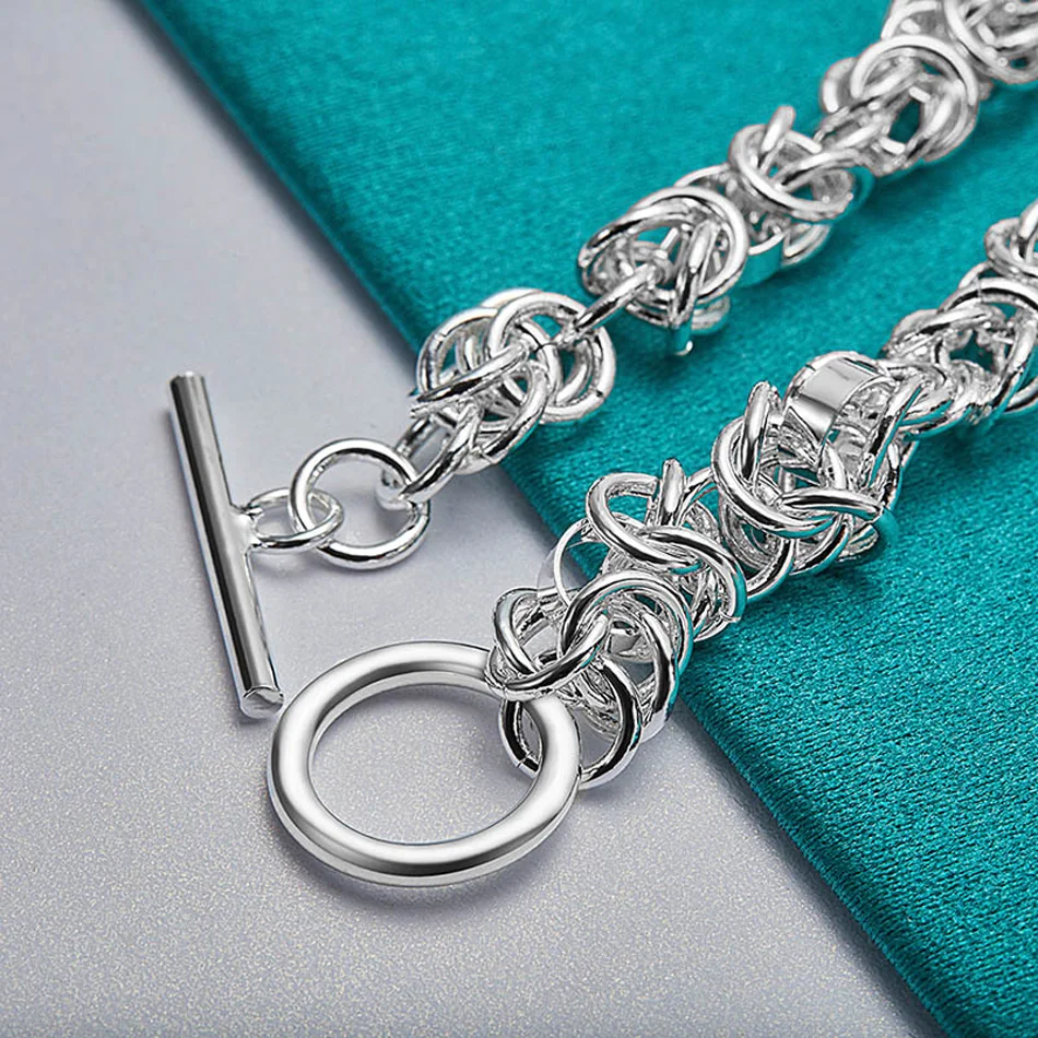 URMYLADY 925 Sterling Silver Men Exquisite Chain Bracelet Necklace Jewelry Set For Women Wedding Party Fashion Charm Gift thumbnail 5