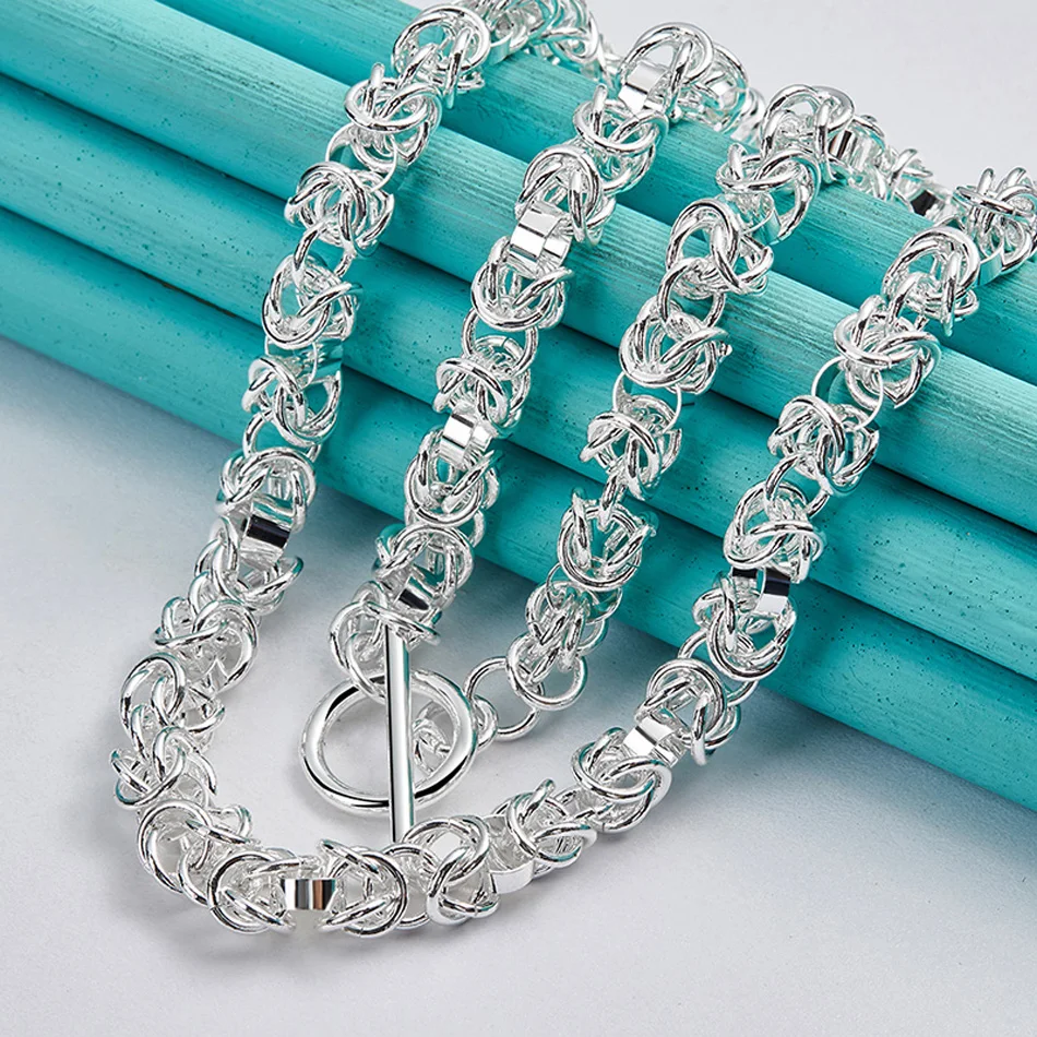 URMYLADY 925 Sterling Silver Men Exquisite Chain Bracelet Necklace Jewelry Set For Women Wedding Party Fashion Charm Gift thumbnail 4