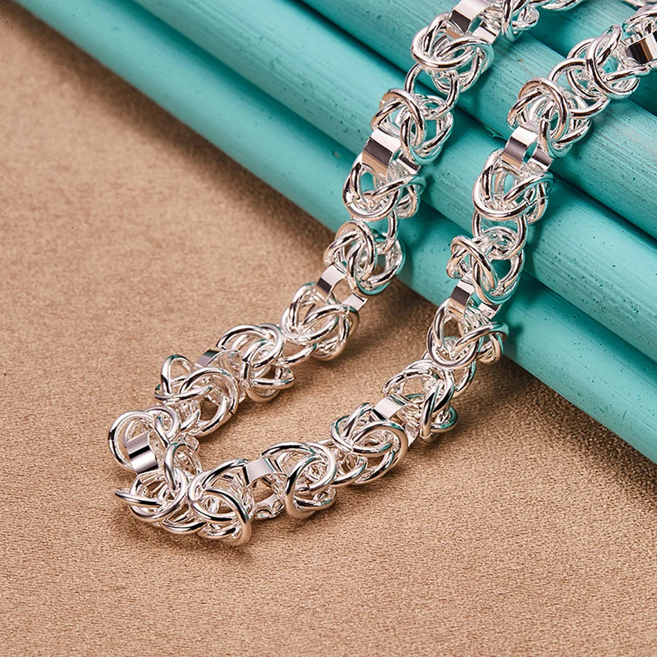 URMYLADY 925 Sterling Silver Men Exquisite Chain Bracelet Necklace Jewelry Set For Women Wedding Party Fashion Charm Gift thumbnail 2