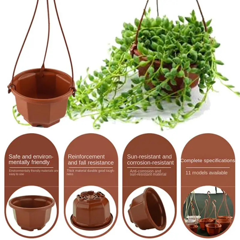 Plastic Planter Hanging Basket Flowerpot Garden Plant Flowerpot Indoor Outdoor Hanging Flowerpot With Hook Gardening Decoration thumbnail 3