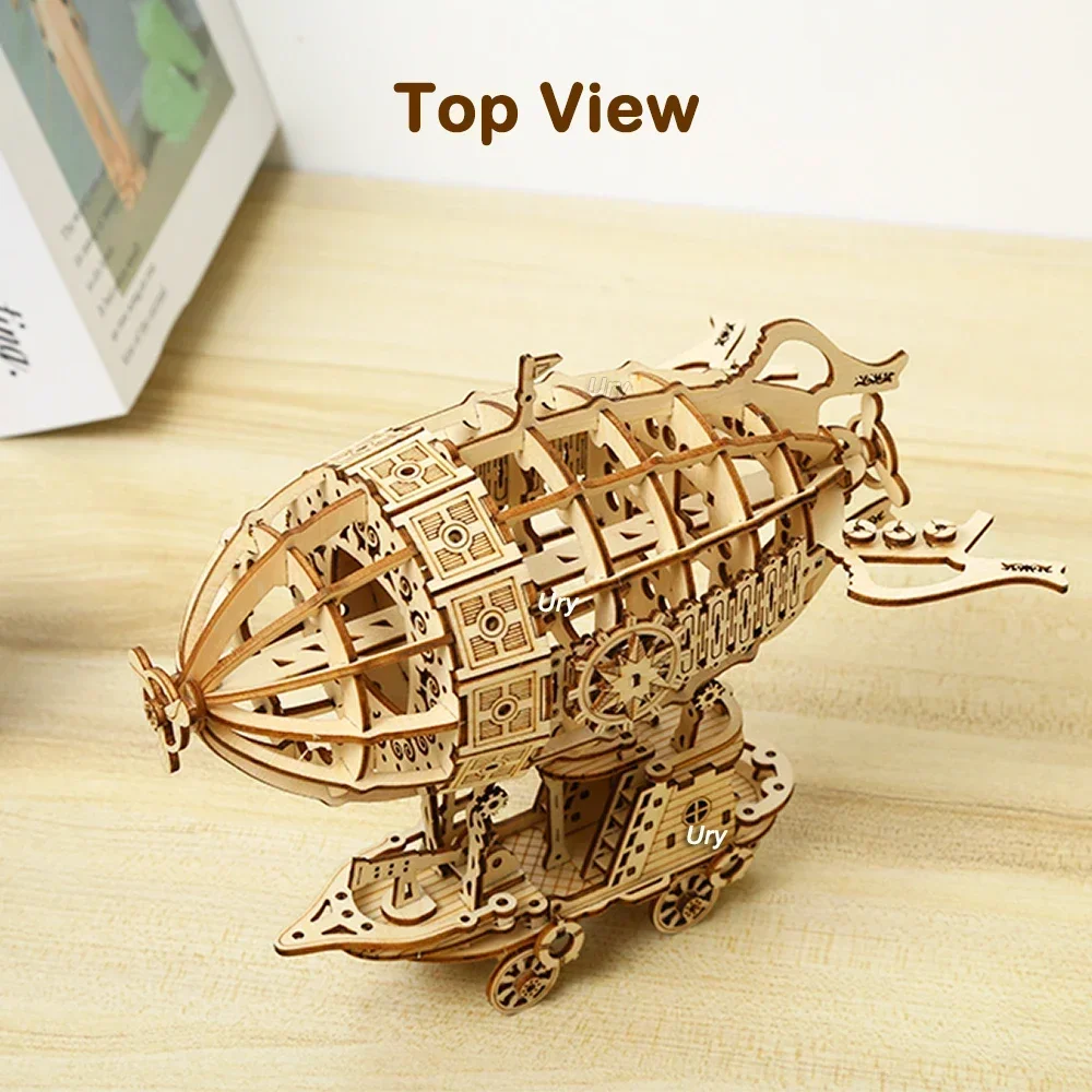 Ury 3D Wooden Puzzle Retro Airship Balloon Car Steam Age Assembly Model Game for Children Adult DIY Toys Kits Decoration Gifts thumbnail 4