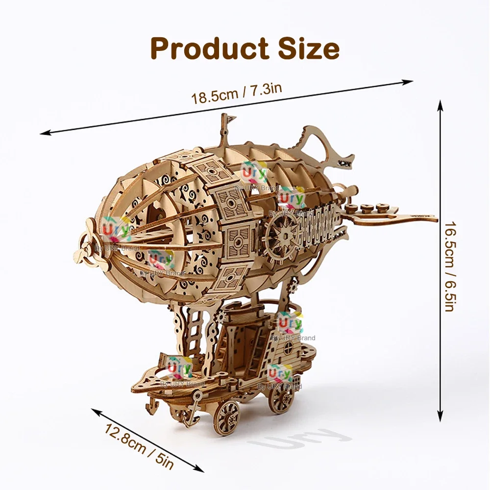 Ury 3D Wooden Puzzle Retro Airship Balloon Car Steam Age Assembly Model Game for Children Adult DIY Toys Kits Decoration Gifts thumbnail 2