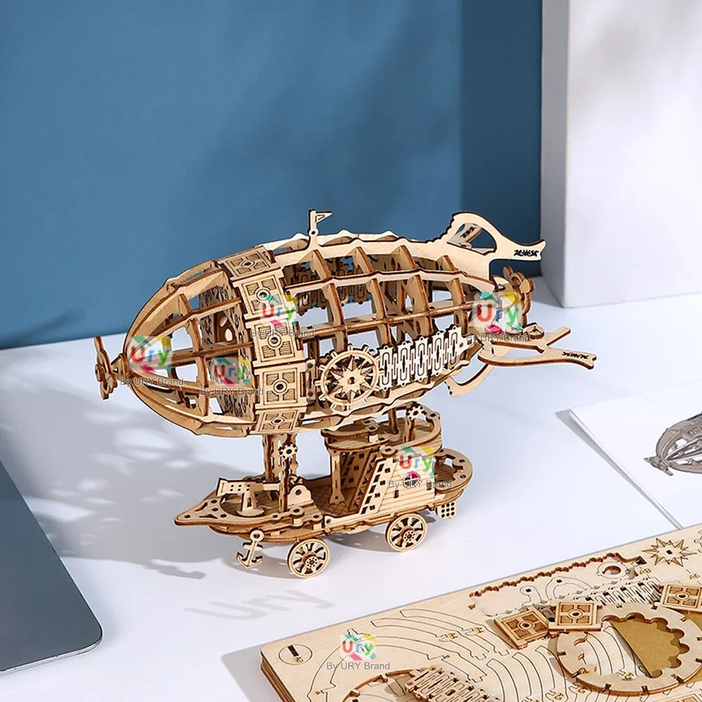 Ury 3D Wooden Puzzle Retro Airship Balloon Car Steam Age Assembly Model Game for Children Adult DIY Toys Kits Decoration Gifts thumbnail 6