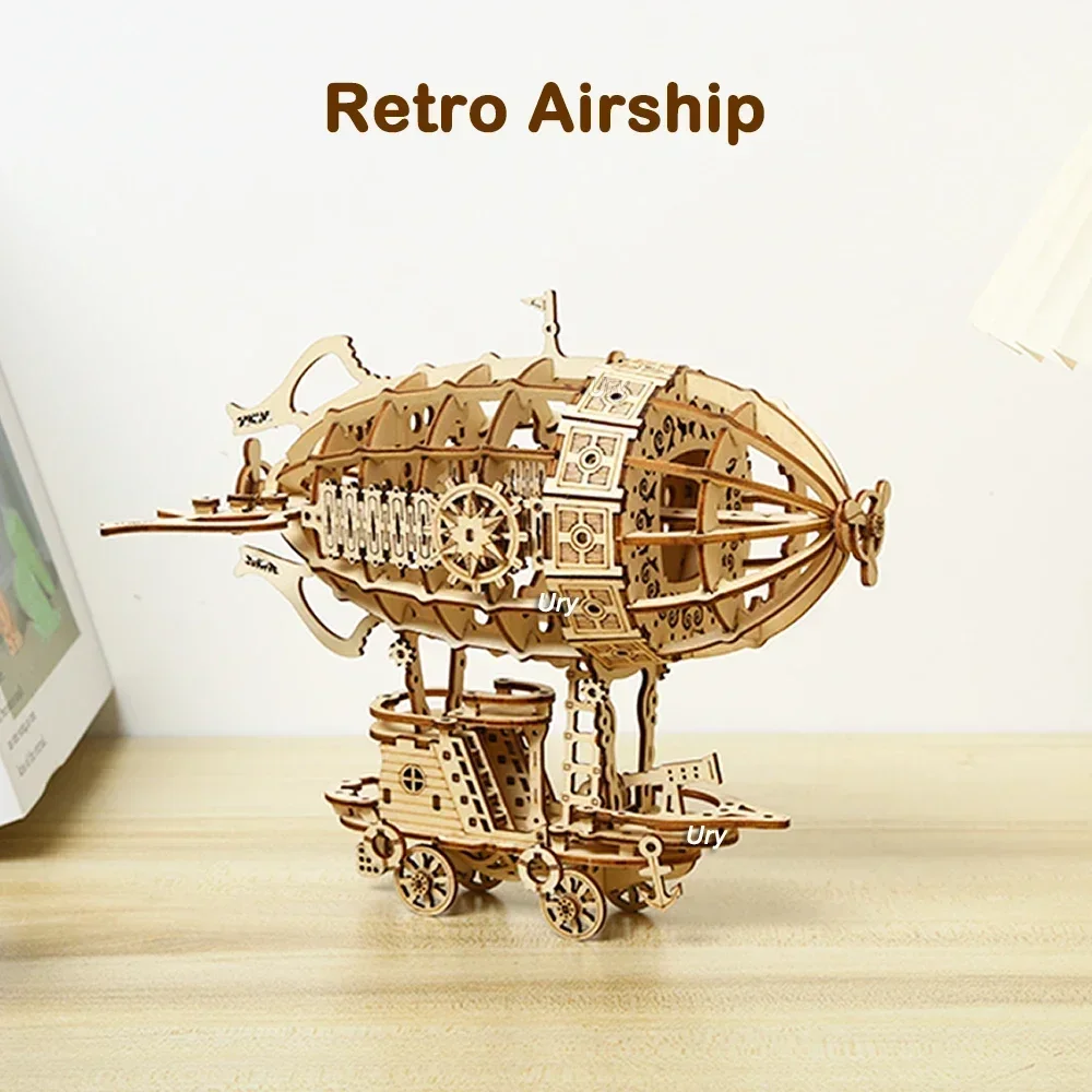 Ury 3D Wooden Puzzle Retro Airship Balloon Car Steam Age Assembly Model Game for Children Adult DIY Toys Kits Decoration Gifts thumbnail 3