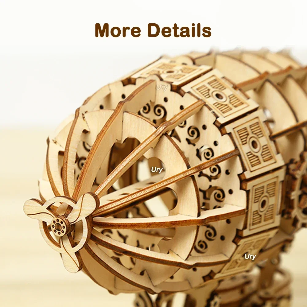 Ury 3D Wooden Puzzle Retro Airship Balloon Car Steam Age Assembly Model Game for Children Adult DIY Toys Kits Decoration Gifts thumbnail 5
