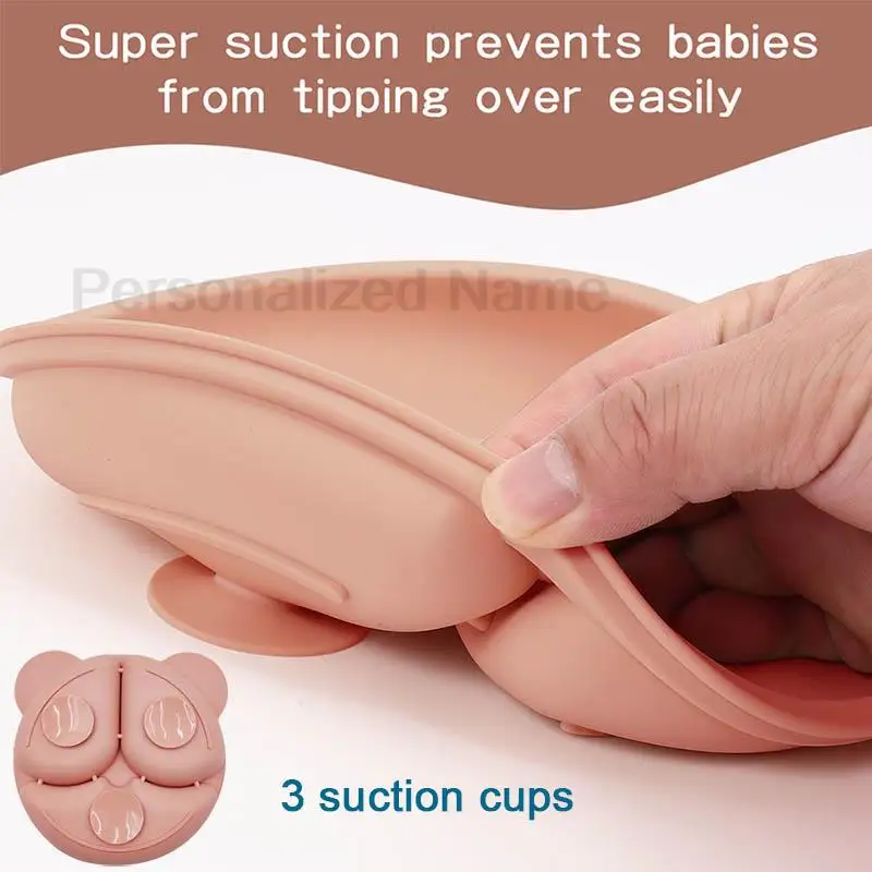 Feeding Set Silicone For Baby Sucker Bowl Dishes Plate For Kids Bear Plate Set Baby Tableware Children's Cup With Straw 8Pcs thumbnail 5