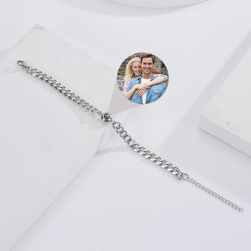 Custom Bracelet with Picture Inside Titanium Steel Cuban Link Chain Bracelet with Personalized Photo Projection for Men Women thumbnail 3