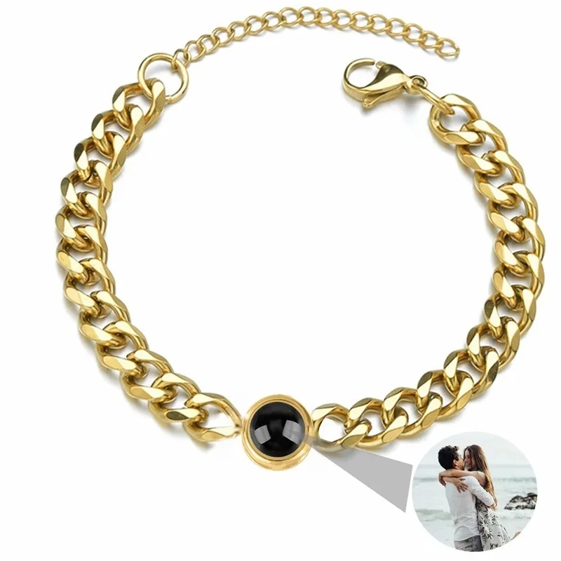 Custom Bracelet with Picture Inside Titanium Steel Cuban Link Chain Bracelet with Personalized Photo Projection for Men Women thumbnail 2