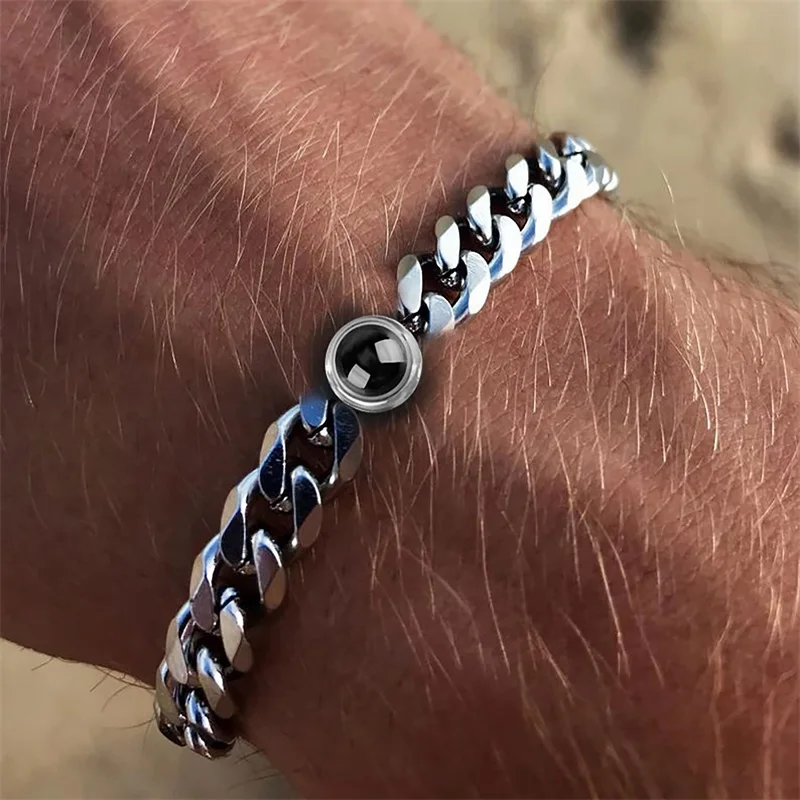Custom Bracelet with Picture Inside Titanium Steel Cuban Link Chain Bracelet with Personalized Photo Projection for Men Women thumbnail 4