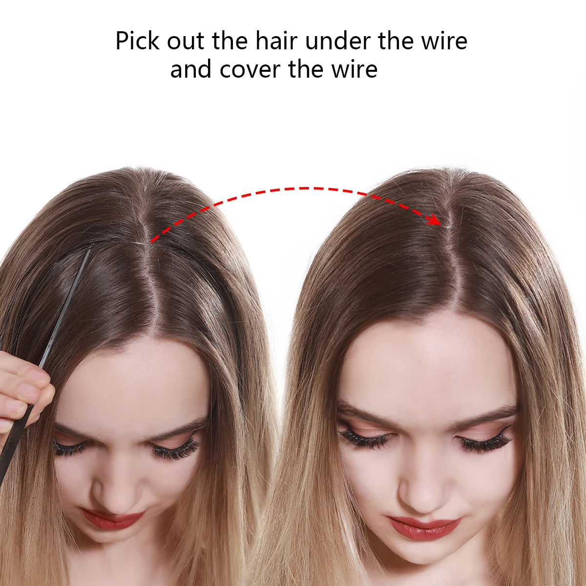 Synthetic No Clip Wave Hair Extensions Ombre Natural Black Blonde Pink One Piece False Hairpiece Fish Line Fake Hair Piece thumbnail 3