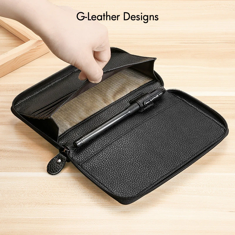 Genuine Leather Passport Cover Case Travel Wallet Boarding Pass Holder Large Capacity Travel Clutch Bag Zipper Around thumbnail 5