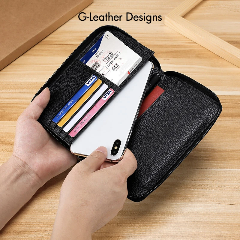 Genuine Leather Passport Cover Case Travel Wallet Boarding Pass Holder Large Capacity Travel Clutch Bag Zipper Around thumbnail 6