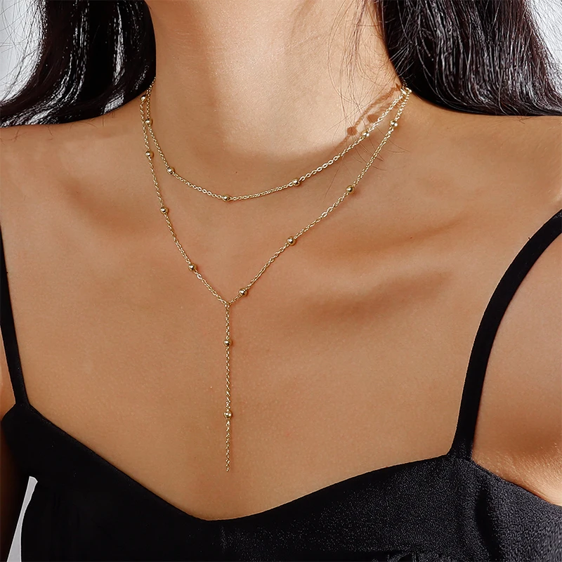 New Trendy 925 Sterling Silver Double Layer Bead Necklace Long Pendant Tassel Neckchain For Women Fine Jewelry Accessories Gift thumbnail 3
