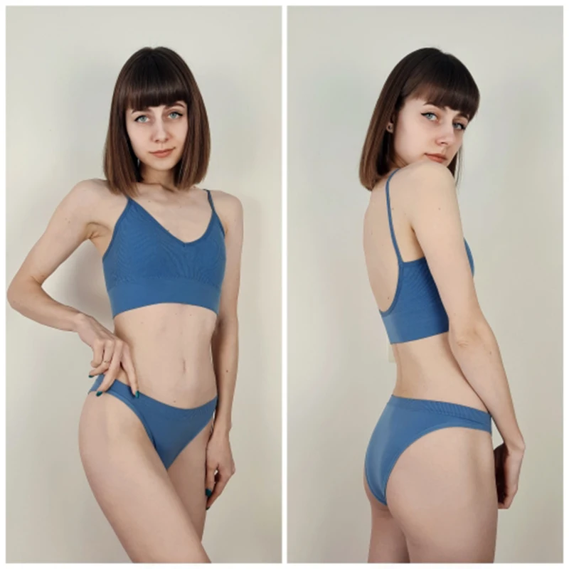 2PCS Bra Set Women Underwear Set Sexy Bralette Female Lingerie Ribbed Tops Seamless Wire Free Bra Panty 2022 thumbnail 3