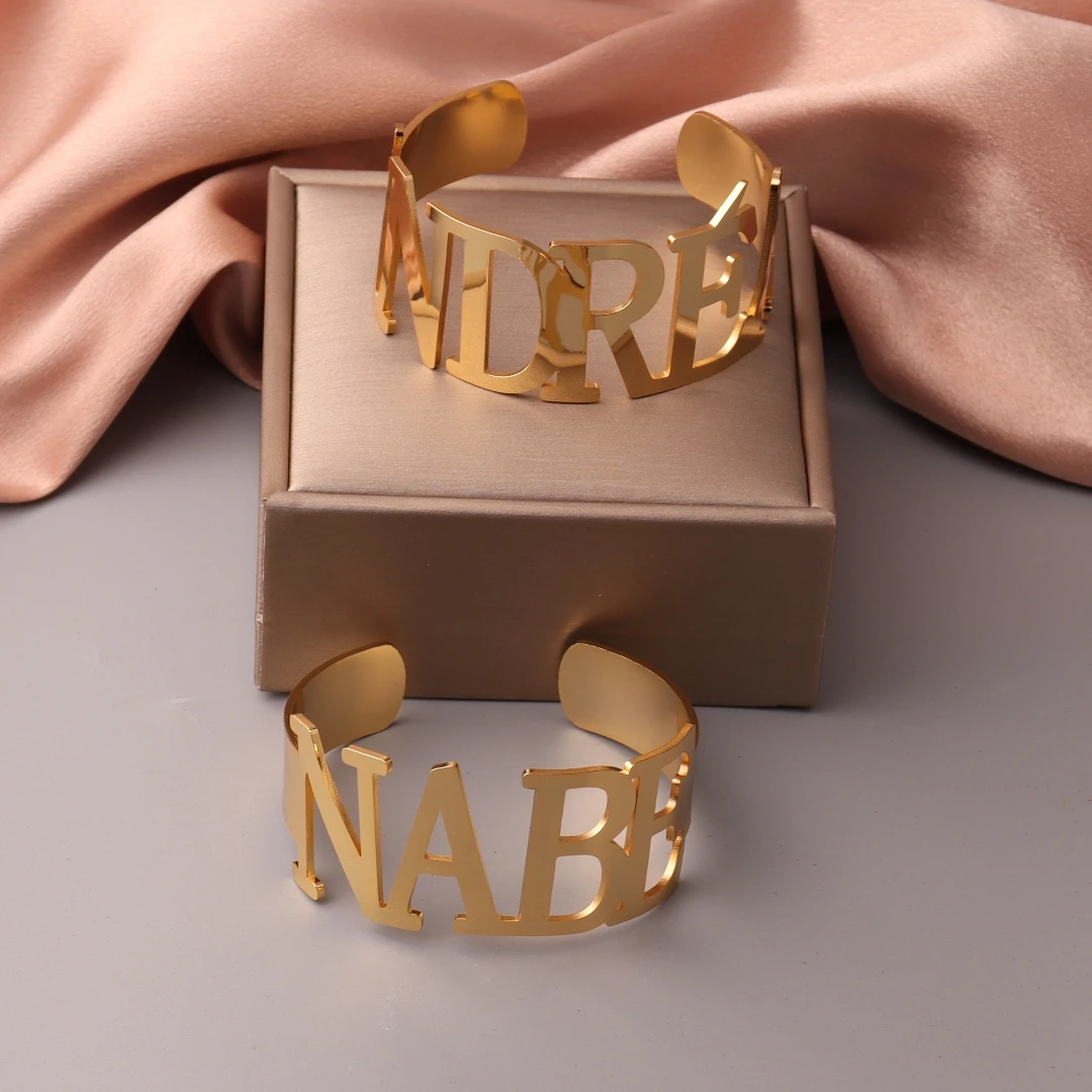 Personalized Name Women's Bangle Stainless Steel Gold Silver Bracelet Personalized Charm Bracelet Valentine's Day Jewelry Gift thumbnail 2
