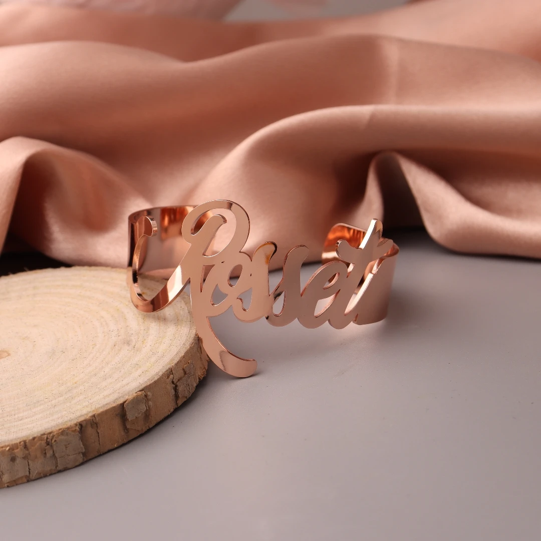 Personalized Name Women's Bangle Stainless Steel Gold Silver Bracelet Personalized Charm Bracelet Valentine's Day Jewelry Gift thumbnail 3