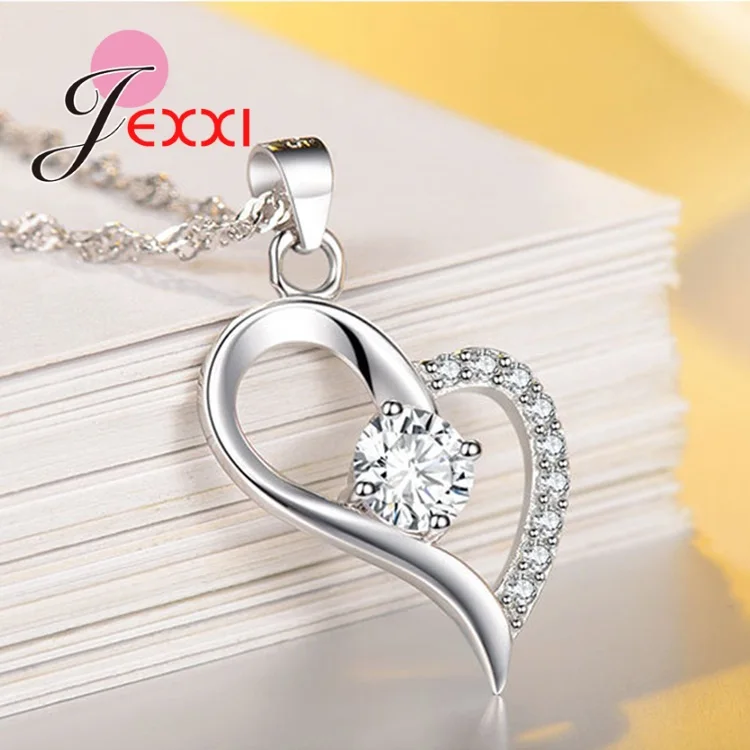 Whoelsae 925 Sterling Silver Jewelry Sets for Women Wedding Engagement Shiny Cubic Zircon Heart Charms Necklace Earrings thumbnail 3