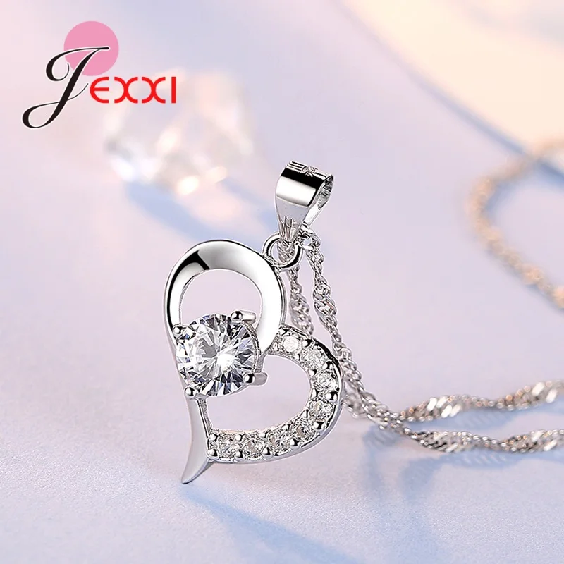 Whoelsae 925 Sterling Silver Jewelry Sets for Women Wedding Engagement Shiny Cubic Zircon Heart Charms Necklace Earrings thumbnail 4