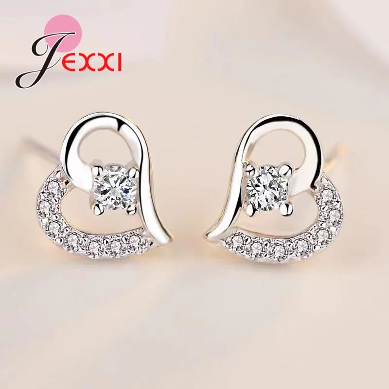 Whoelsae 925 Sterling Silver Jewelry Sets for Women Wedding Engagement Shiny Cubic Zircon Heart Charms Necklace Earrings thumbnail 2