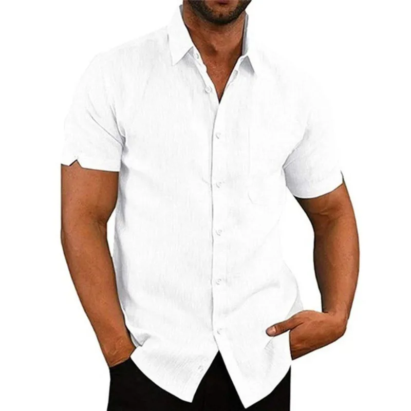 Summer Polo Collar Solid Short Sleeve Button Men's Shirt Men's Clothing thumbnail 2