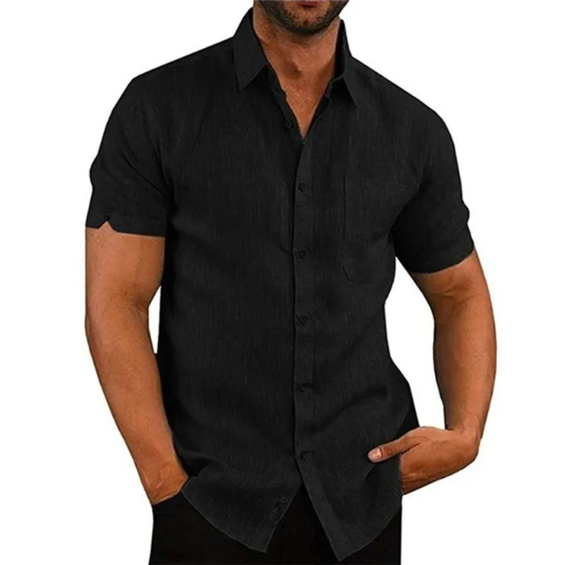 Summer Polo Collar Solid Short Sleeve Button Men's Shirt Men's Clothing thumbnail 3