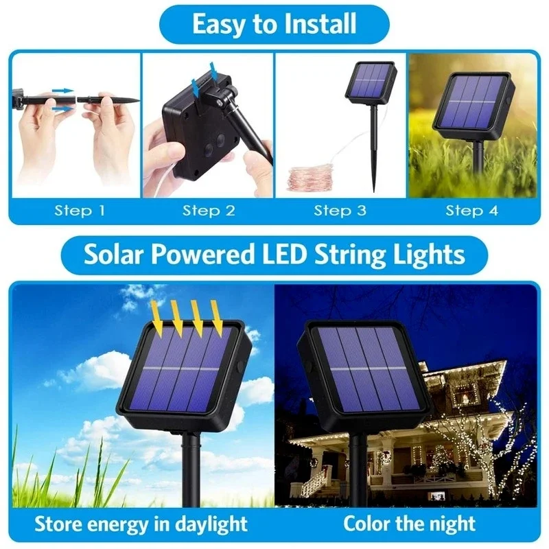 7m/12m/22m/32m LED Solar Light Outdoor Garden Fairy String Light Led Twinkle Waterproof Lamp for Christmas Patio Tree Party thumbnail 3