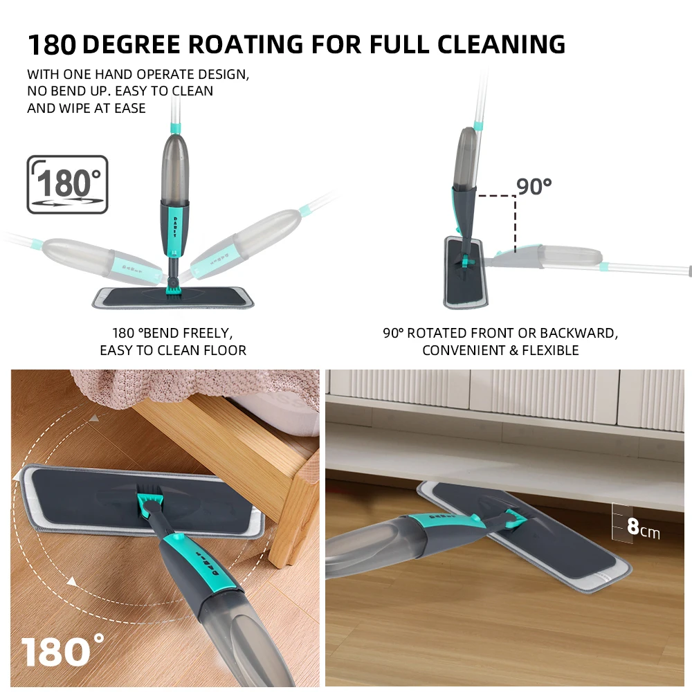 Magic Floor Cleaning Sweeper Brooms With Microfiber Pads 360° Rotation Flat Spray Floor Mop Broom For Cleaning Home Spin Mop thumbnail 2