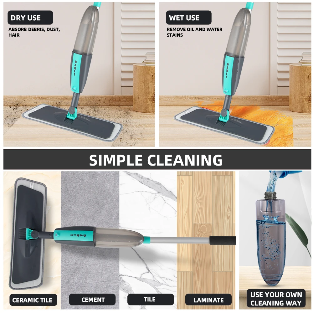 Magic Floor Cleaning Sweeper Brooms With Microfiber Pads 360° Rotation Flat Spray Floor Mop Broom For Cleaning Home Spin Mop thumbnail 4