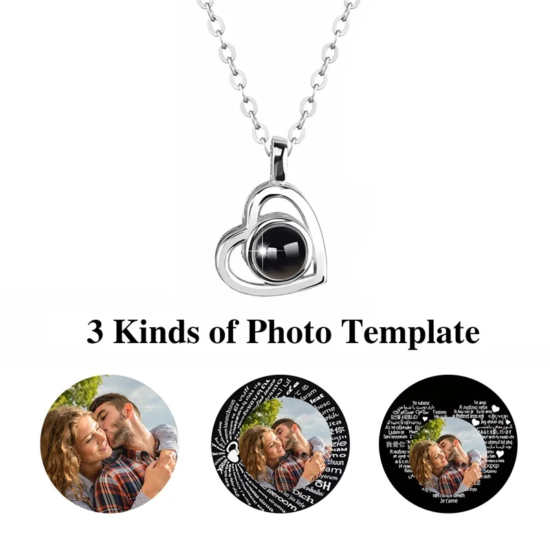 Custom Photo Projection Necklace with Picture Inside I Love You Necklace 100 Languages Personalized Heart Pendant Necklace Gift thumbnail 2