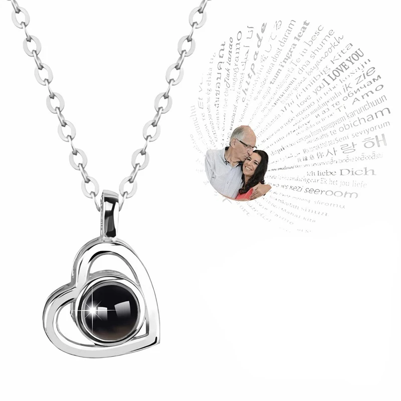 Custom Photo Projection Necklace with Picture Inside I Love You Necklace 100 Languages Personalized Heart Pendant Necklace Gift thumbnail 5