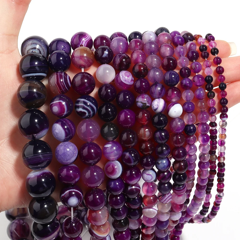 Natural Stone 4 6 8 10 12mm Round Tiger Eye Amethyst Agate Jades Stone Spacer Bead For Jewelry Making Diy Bracelet Needlework thumbnail 6