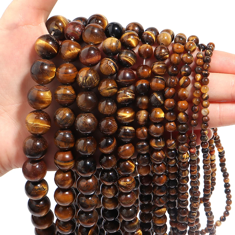 Natural Stone 4 6 8 10 12mm Round Tiger Eye Amethyst Agate Jades Stone Spacer Bead For Jewelry Making Diy Bracelet Needlework thumbnail 2